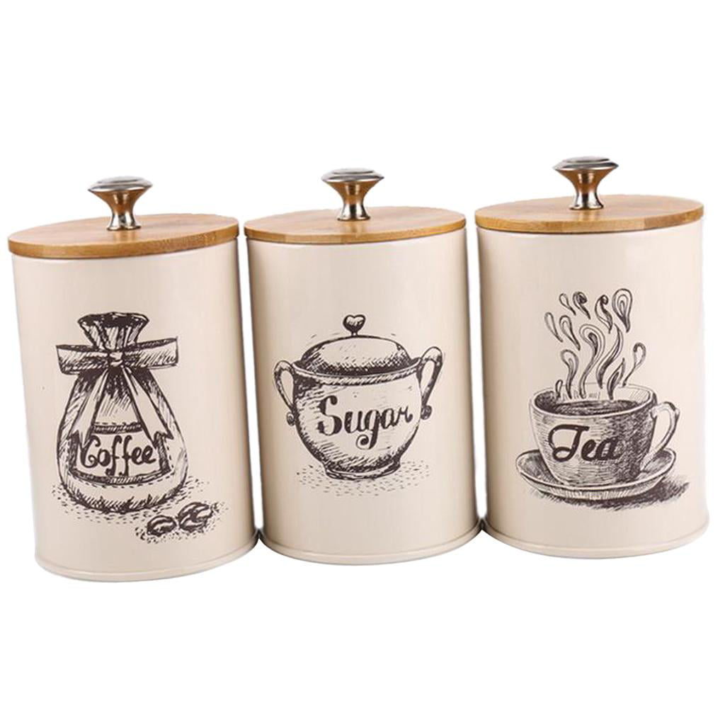 Set Of 3 Tea Coffee Sugar Ceramic Canisters Embossed Heart Storage Jars 