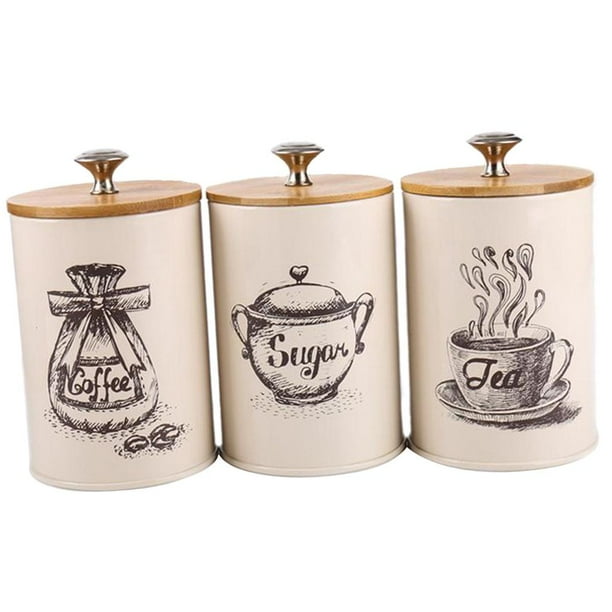 3Pcs Retro Sugar Kitchen Storage Jars Pots Containers Tins