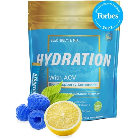 Essential Elements Hydration Packets - Blue Raspberry Lemonade - Electrolytes Powder No Sugar - Electrolyte Drink Mix - Superior Hydration with ACV & Vitamin C - 25 Stick Packs