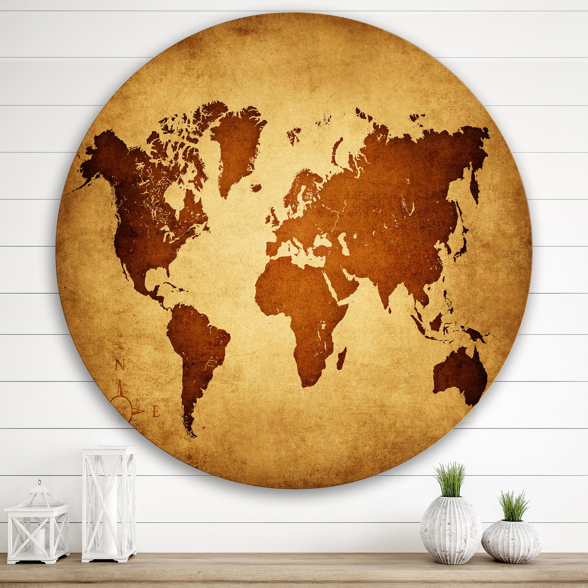 Designart 'Ancient World Map VI' Vintage Circle Metal Wall Art 29x29 - Disc of 29