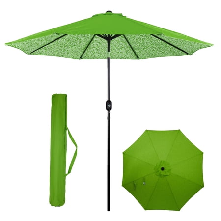 Backyard Expressions 9 Ft Patio Umbrella with Push Button Tilt and Crank System - UV Resistant Polyester Fabric, Market Umbrella with 8 Sturdy Ribs - Light Green Double Sided