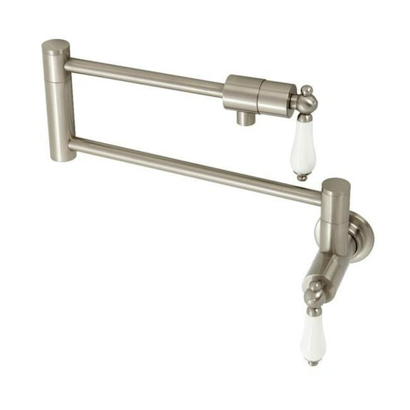 Kingston Brass KS4108BX Metropolitan Two-Handle 1-Hole Wall Mount Pot Filler Faucet in Brushed Nickel