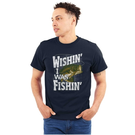 Wishing I was Fishing Largemouth Bass Plus Size Crewneck Graphic Tee Shirt Brisco Brands 2X