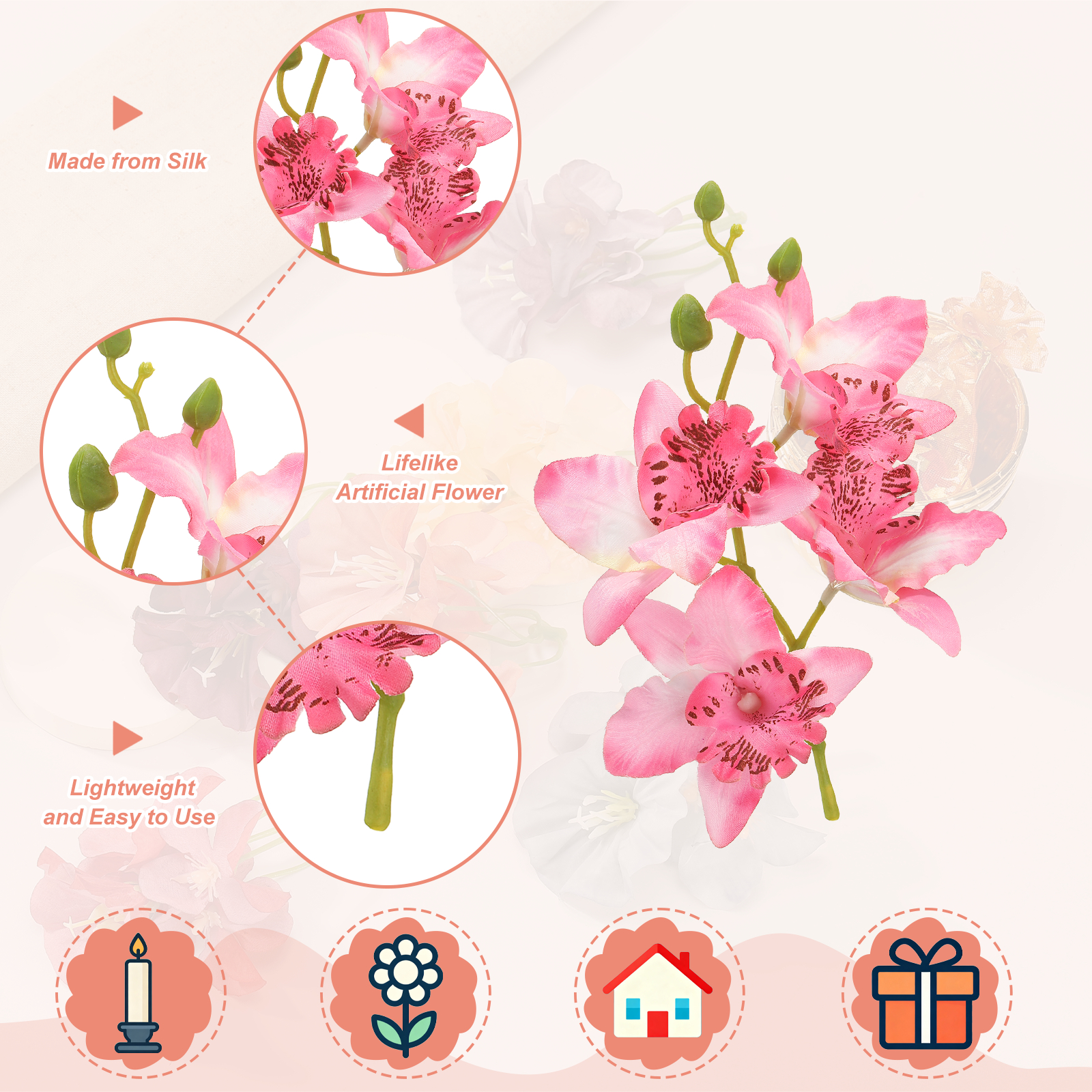 Artificial Flower for Floating Candle Centerpiece, 10 Pcs Faux Orchid Flowers Vase Fillers Faux Flower Filler, Pink