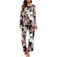 thumbnail image 1 of Pyjama à Manches Longues pour Femmes, Col Rond Doux, Fp-big Leaf Pink, 1 of 5