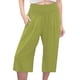 thumbnail image 1 of Pantalones capri casuales con cintura elástica y efecto lino para mujer - Pantalones deportivos de color liso con tejido crepé lavado para un uso diario cómodo, 1 of 5