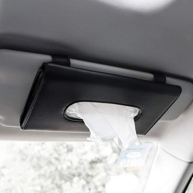 Porta pañuelos para coche, porta pañuelos de cuero PU para visera solar de coche, caja negra para pañuelos y mascarillas para coche