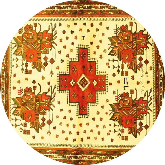 Ahgly Company Indoor Round Persian Yellow Traditional Area Rugs, 4' Round