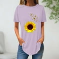 thumbnail image 2 of Tops de Verano de las Mujeres Suelto Ajuste Girasol Impresión Cuello Redondo Suelto 3/4 Manga Superior, Tops de Moda de las Mujeres, 2 of 3