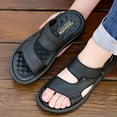thumbnail image 6 of Xfvqtps Mens Leather Sandals Side Cutout Open Toe Thick Sole Non Slip Summer Outdoor Casual Beach Shoes Black, 6 of 9