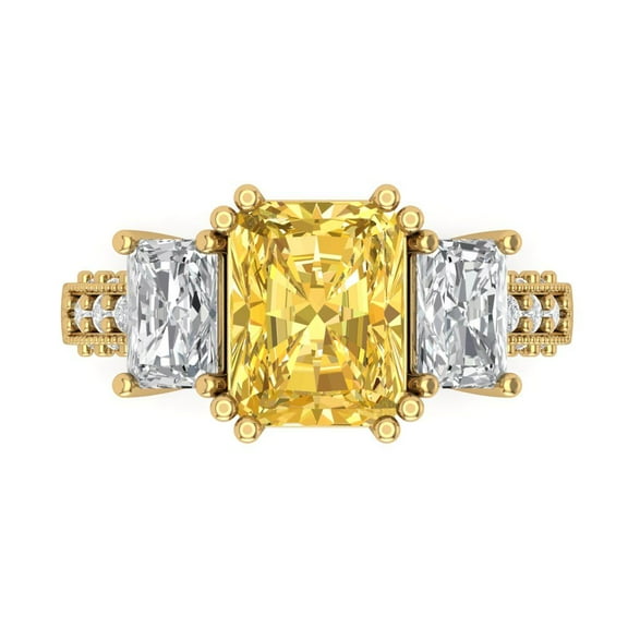 Three-Stone Engagement Ring for Women - 4.27ct Simulated Yellow Diamond in 14K Yellow Gold Promise Ring