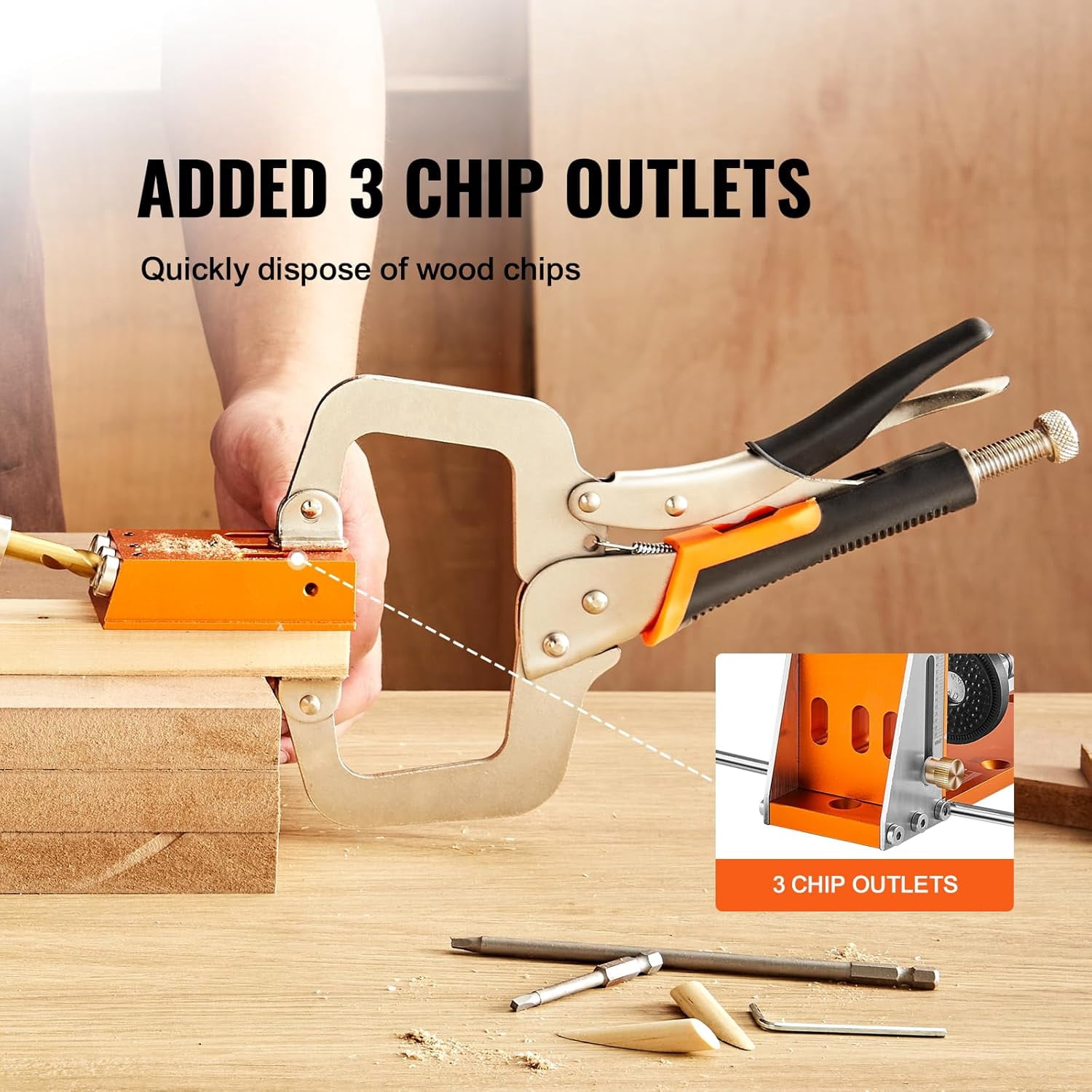 Pocket Hole Jig Kit, 34 Pcs Pocket Hole Jig System with 11" C-clamp, Fixture, Step Drills, Wrenches, Drill Stop Rings, Square Drive Bits, Toolbox, for DIY Carpentry Projects, Adjustable