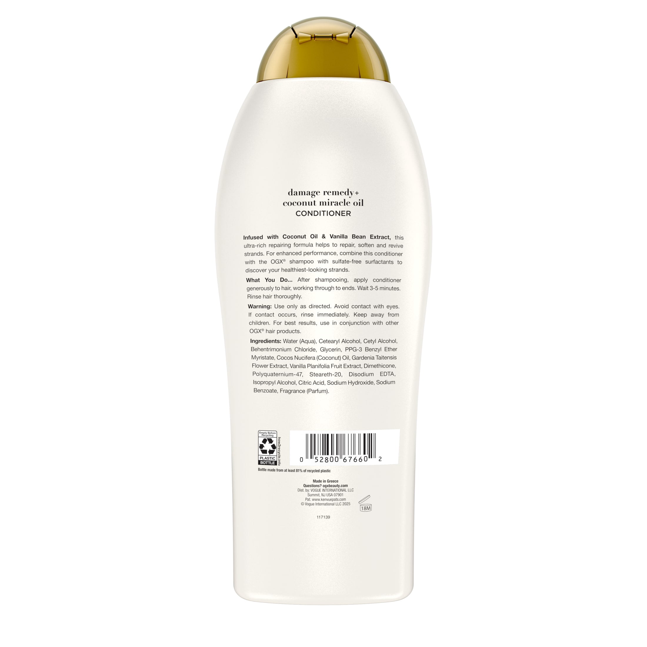 OGX Extra Strength Damage Remedy + Coconut Miracle Oil Frizz Control Daily Conditioner, 25.4 fl oz