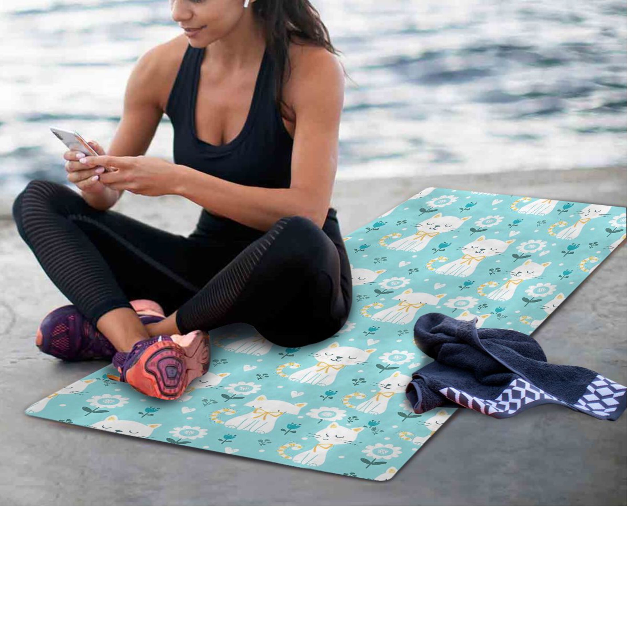 BZSMCE Yoga Mat Women Fitness Mat Flower White Cat Pattern