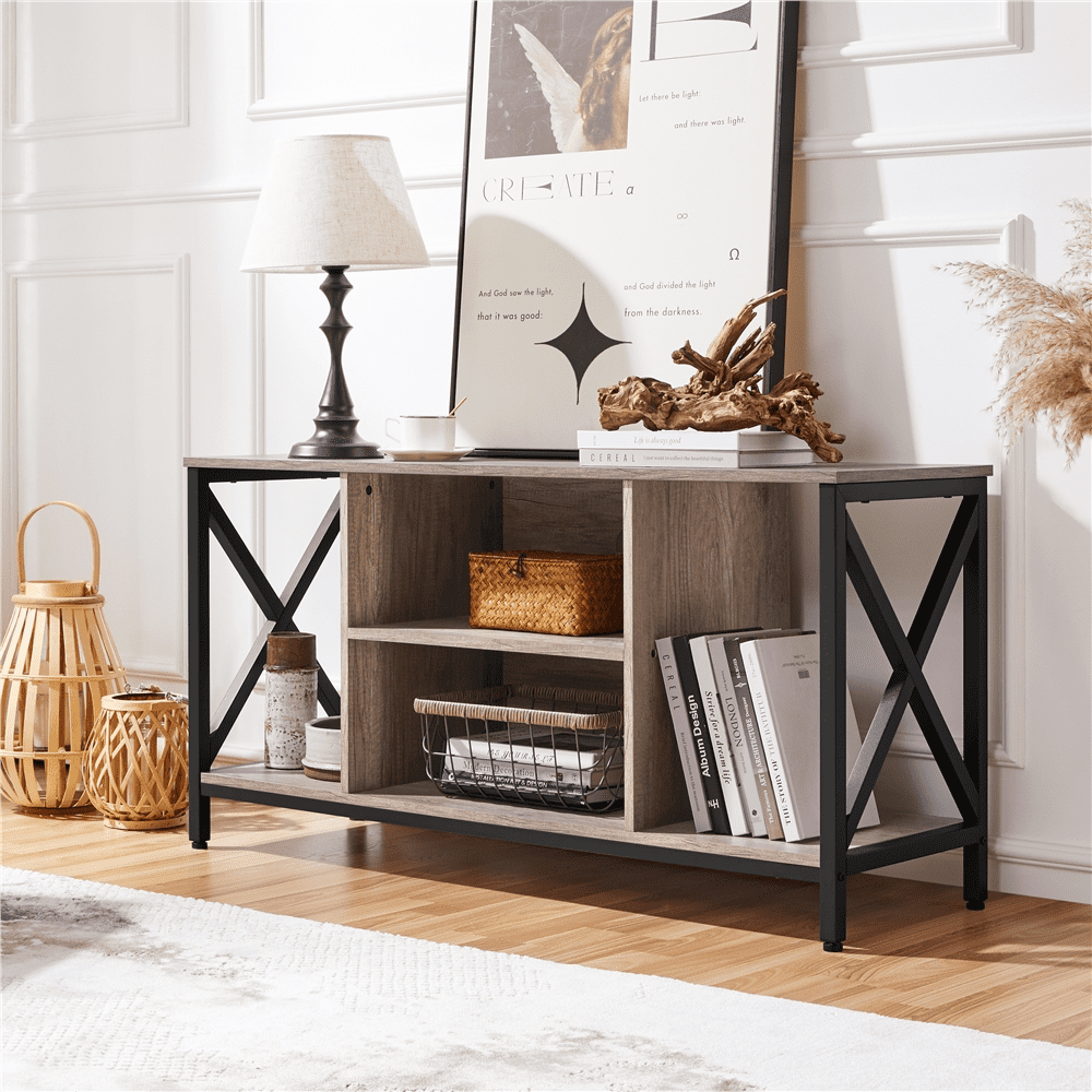 Alden Design 47 inch Wide TV Stand with Storage for Living Room, Gray