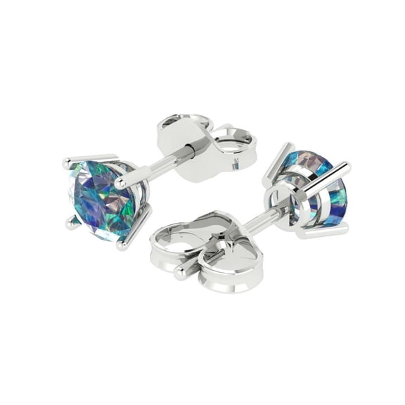 1 Ct Round Cut Studs Blue Moissanite 14K White Solid Solid Gold Everyday Dainty Earrings Push Back