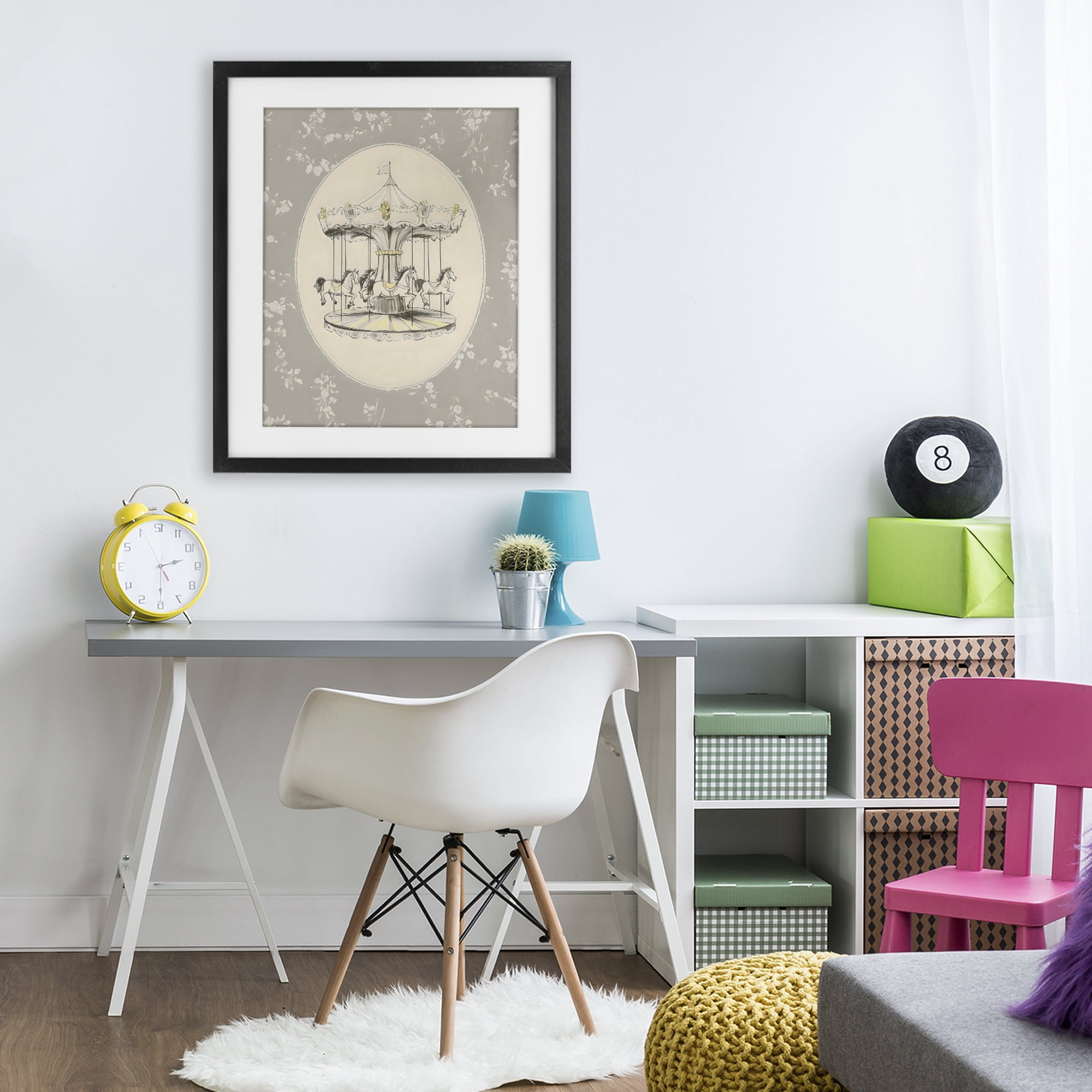 Stupell Industries Gentle Floral Carousel Black Framed Print Under Glass, design by Arlington Prints