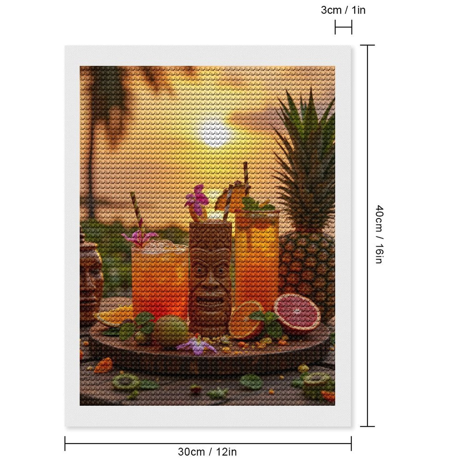 Diamond Art Kits for Adults, Tropical Sunset Tiki Drinks Scenery 5D Diamond Painting Kits for Adults Beginners, DIY Full Drill Diamond Painting, Gem Art and Crafts 12x16