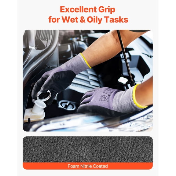 12-Pair Work Gloves - Touch Screen Compatible Nitrile Coated for Gardening & Construction - Breathable Stretch Fit with Grip - Durable Multi-Purpose Gloves for Men & Women (Medium/Large)