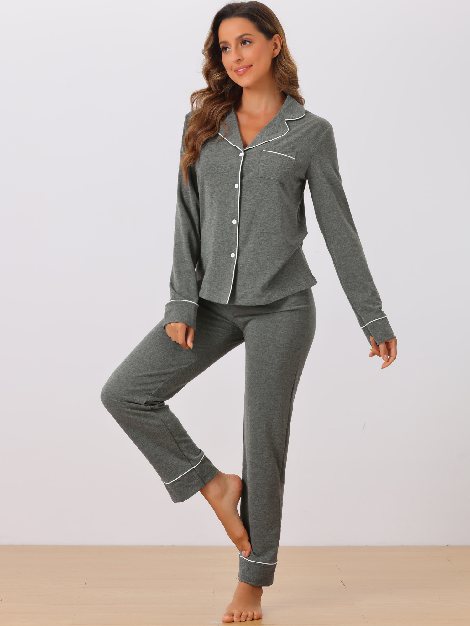 DARING DIVA Women's Button Up Tops with Pants Pajama Sets XL Gray