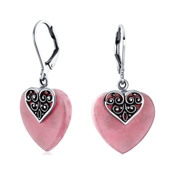 Bling Jewelry Womens Hearts Bali Dangle Gemstone Earrings Pink Aqua