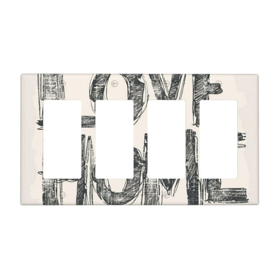 Love Home Switch Cover Decorative Wall Plate / 4-Gang 4-Decor / Standard Size 4.5x8 in