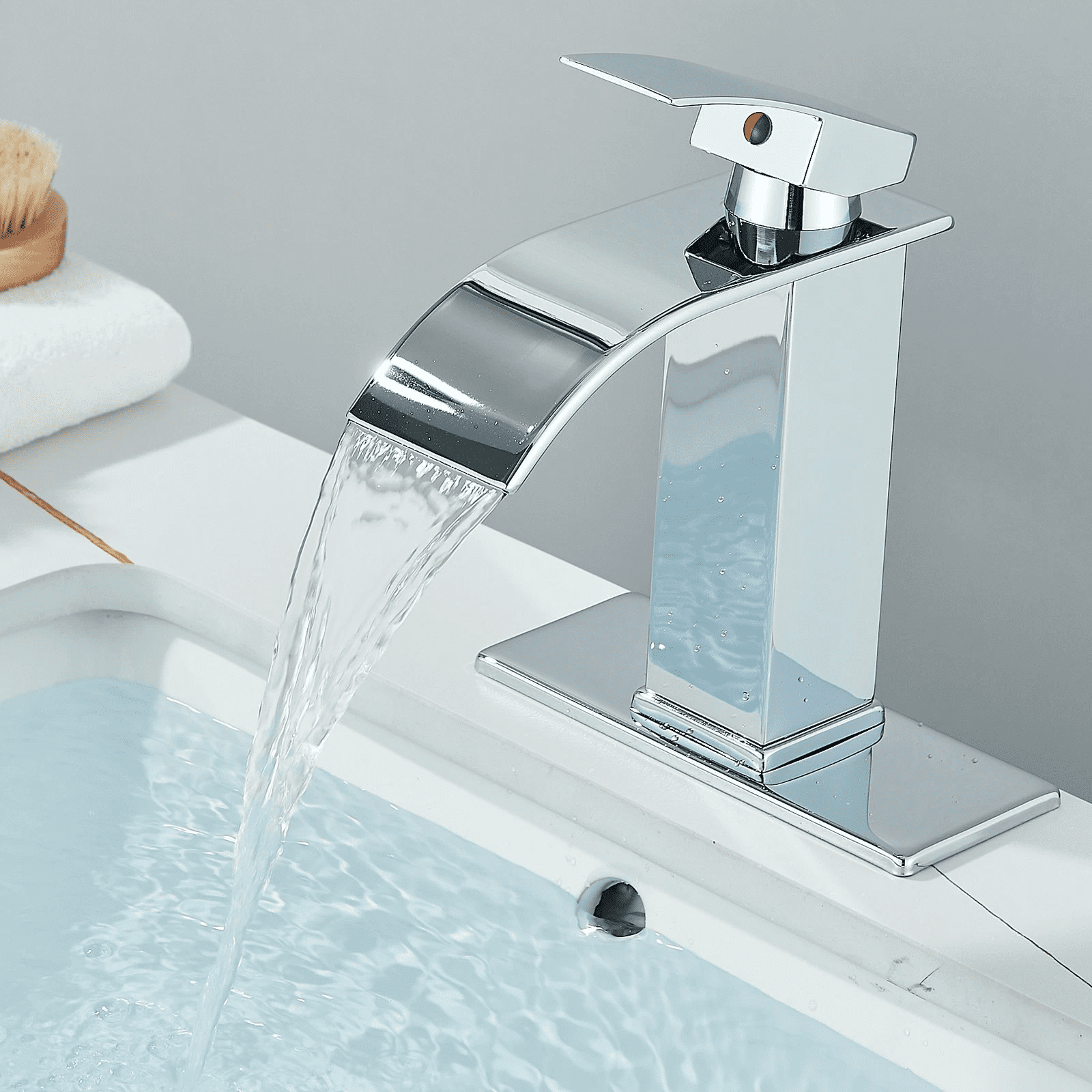 Zovajonia  Bathroom Basin Sink faucet Waterfall Spout Single Handle Mixer Tap W/Cover&Drain Polished Chrome