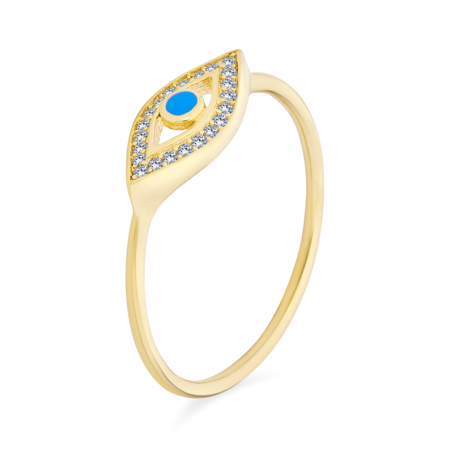 Evil Eye .925 Silver Ring Chic Ellipse Shape Turquoise Beads 18K Gold Plated USA Man Made Super  Trendy