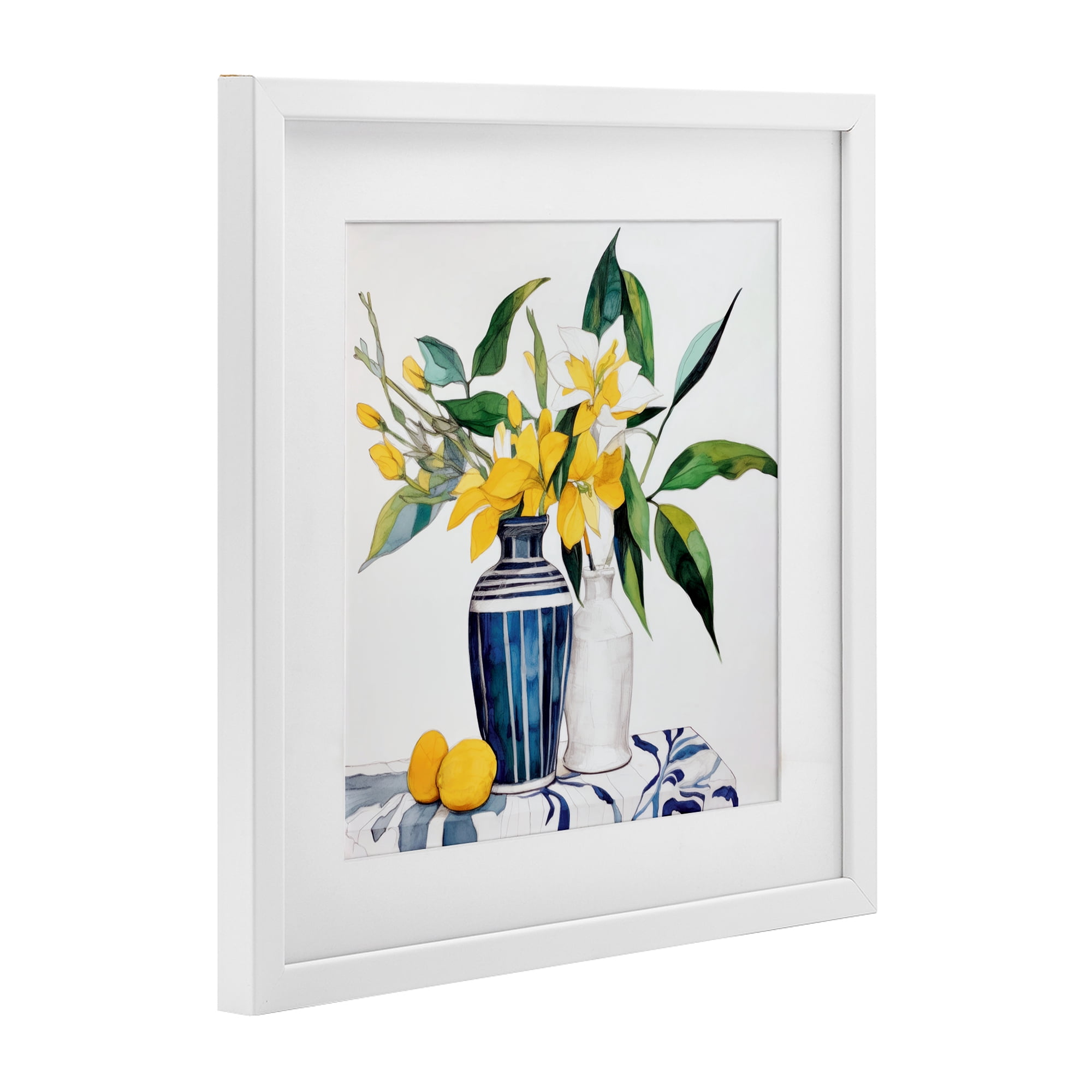 Stupell Industries Lemons And Blooms Table White Framed Print Under Glass, design by Ray Powers