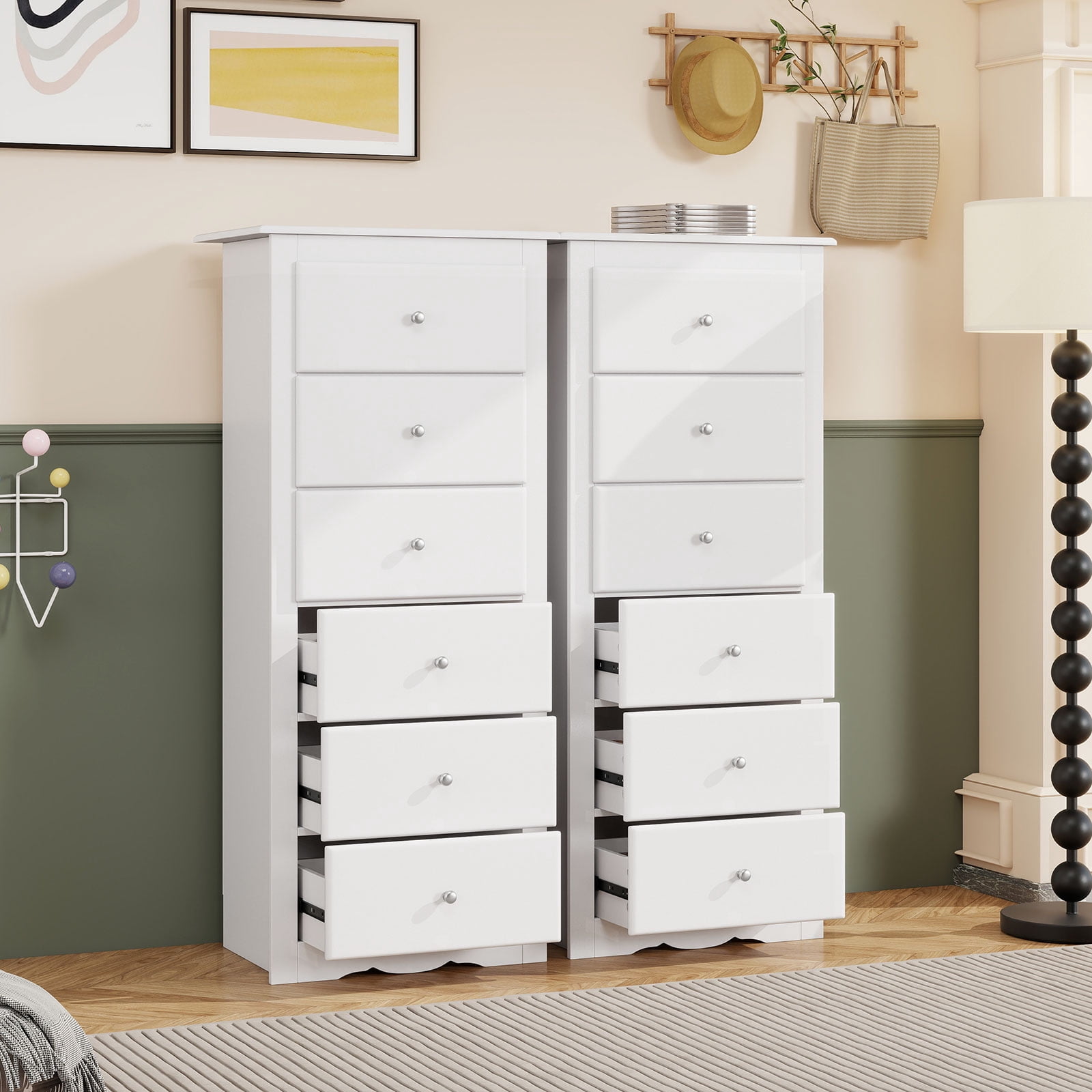 Giantex 6 Dresser Chest, Free Standing Wooden Storage Cabinet, Tall Dresser Clothes Organizer, White