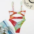 thumbnail image 4 of Babysbule Swimsuits for Women Clearance Women Sexy Solid Color Hollow Out Siamese Swimsuits Bikini Print Beachwear Set, 4 of 6