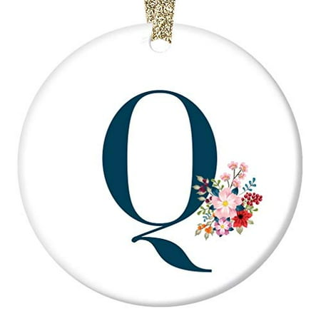 - Q Ornament, Letter Q Name Q Initial Christmas Porcelain Ornament, 3