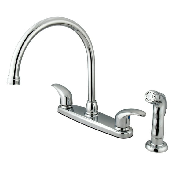 Kingston KB6791LLSP Legacy Two-Handle 4-Hole 8" Centerset Kitchen Faucet with Side Sprayer in Polished Chrome