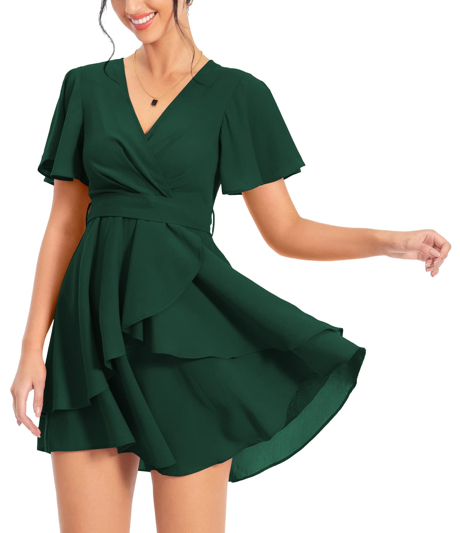 HAOMEIL Women's Summer Dress Deep V Neck Short Sleeve Waist
