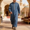 thumbnail image 2 of IWRICH Men's Embroidery Moroccan Thobe Men Mogadishu Djellaba Robe Jubba Prayer Kaftan Arabic Abaya 03-Blue XL, 2 of 7