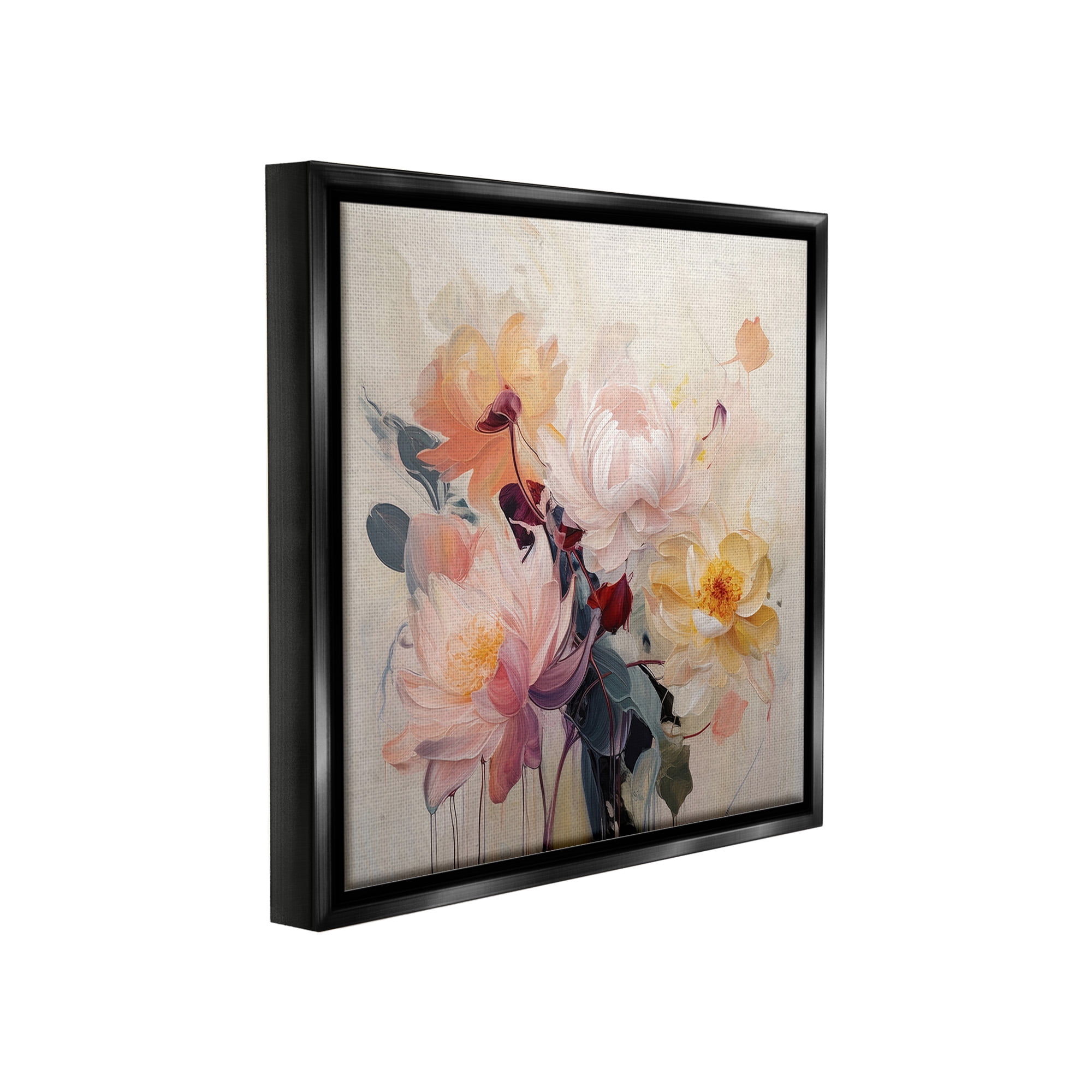 Stupell Industries Elegant Blooming Dahlias Botanical & Floral Painting Black Floater Framed Canvas Art Print Wall Art, 25 x 25