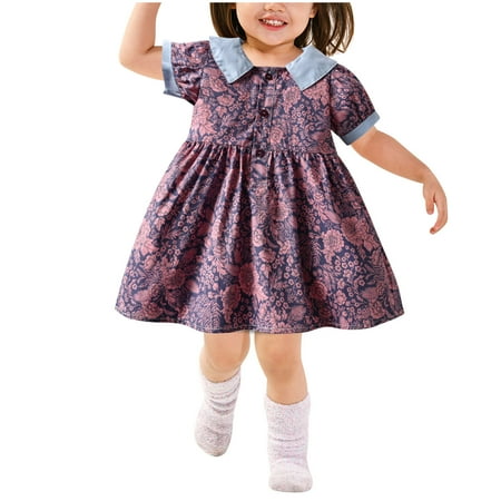 

Vivianyo HD Girls Dresses Clearance Toddler Kids Baby Girls Summer Retro Print Puff Sleeve Dress Princess Dress Rollbacks Red