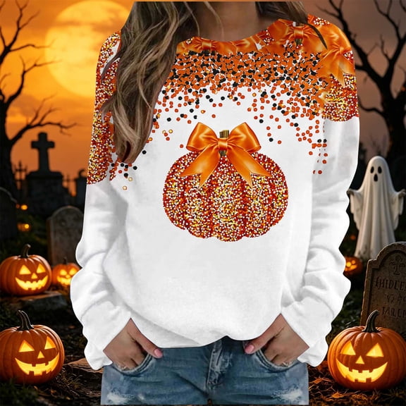 Odbmxy Sweatshirts for Women Long Sleeve Halloween Fall Winter Casual Graphic Crew Neck Pullover Vacation Shirts for Women