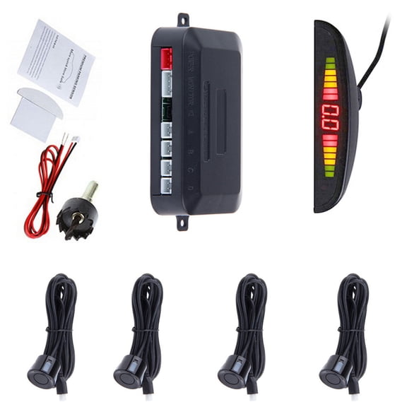 OUNONA Car LED Parking Sensor with 4 Full Weatherproof Reverse Monitor Display Black