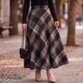 thumbnail image 3 of EANJE Midi Plaid Skirt for Women, Vintage Color‑Block Plaid A‑Line Swing Long Skirt, High Waist Loose Flowy Fleece Blend Skirt, Retro Casual Skirt for Fall Winter Daily Wear Green S, 3 of 5