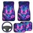 thumbnail image 2 of Pzuqiu Purple Butterfly Car Floor Mats and Car Steering Wheel Cover 5 Piece Rubber Non-Slip Floor Mats for Additional Protection Removable Automotive Accessories Car Interior for Car Truck SUV, 2 of 6