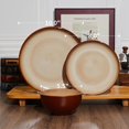thumbnail image 4 of Ceramic Dinnerware Sets for 6, 18 Pieces Stoneware Plates and Bowls Sets, Chip and Crack Resistant Dishes, Dishwasher & Microwave Safe Dishware Sets, Brown Yellow, 4 of 7