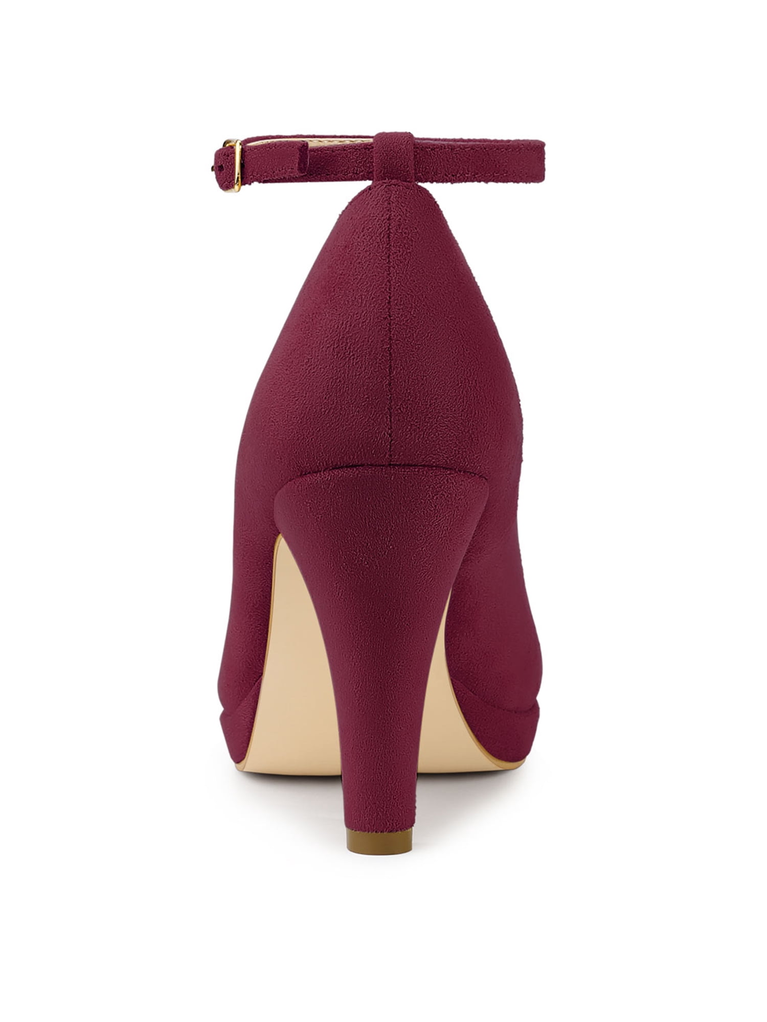 Unique Bargains Women's Round Toe Stiletto Heel Ankle Strap Pumps Burgundy 6.5