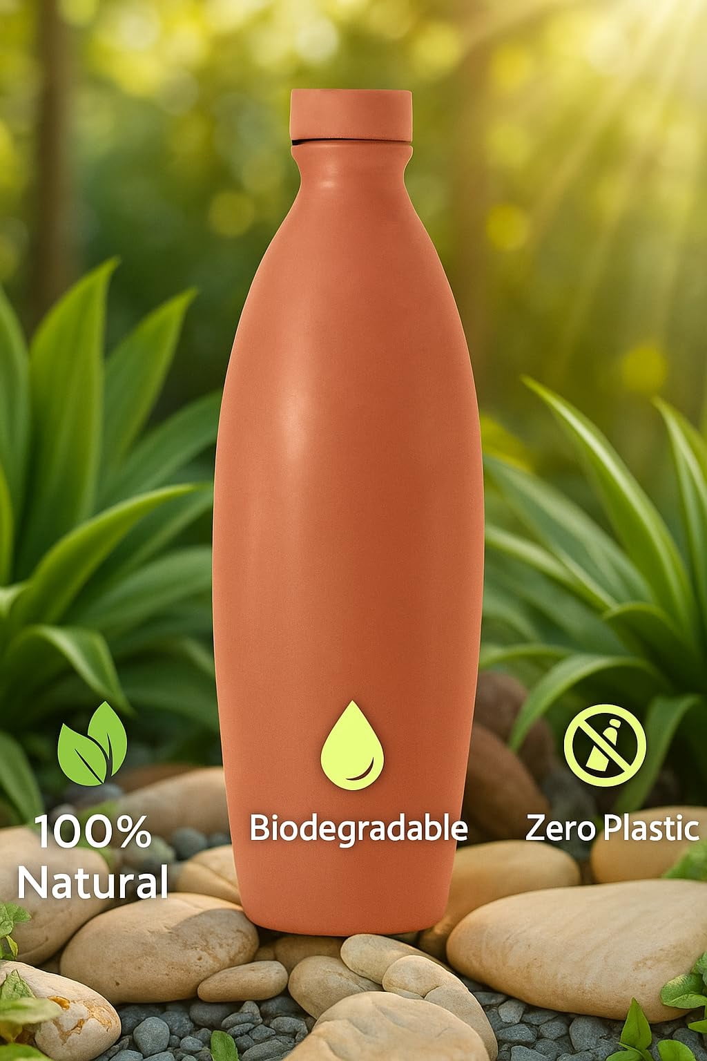 PrakRtyA: Clay Water Bottle for Drinking – Handmade Terracotta Earthen Bottle | Natural Mitti Water Bottle | Eco-Friendly, BPA-Free, Chemical-Free, Reusable Water Container