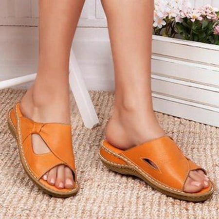 

Aayomet Platform Sandals Ladies Fashion Ssummer Solid Color Leather Open Toe Comfortable Thick Sole Sandals Orange 7.5