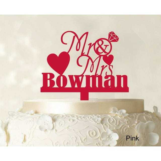 Personalized Mr & Mrs Wedding Cake Topper Personalized Pink Cake Topper Color Option Available 5-7 Inches Wide