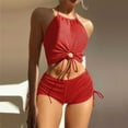 thumbnail image 3 of Efsteb Bikinis Sets for Women Fashion Solid Color Bathing Suits Halter Bandage Bikini Sets Two Piece Swim Suit Swimwear (Red,XL), 3 of 5