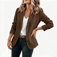 thumbnail image 2 of Women's Solid Lapel Blazer Jacket, Long Sleeve Button Front Suit Coat with Pockets, Casual Business Outerwear Brown XL(XL), 2 of 6