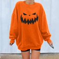 thumbnail image 2 of Sweatshirts Visage de Citrouille d'Halloween pour Femmes Manches Longues Surdimensionnées Col Rond Orange Pull Tops, 2 of 7