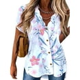 thumbnail image 1 of DYMADE Women Plus Size Wavy Collar Shirt Short Sleeve Printed Button Blouse Top, 1 of 6
